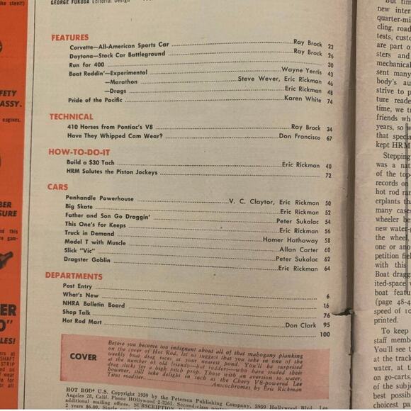 BUNDLE LOT Four (4) Hot Rod Magazines Oct 1958 May 1959 March 1960 June 1960 - Picture 14 of 14